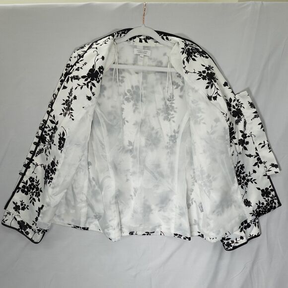 Dressbarn Oriental Jacket Womens Sz 14w Asian Style White w/ Black Floral Lined - Picture 7 of 16